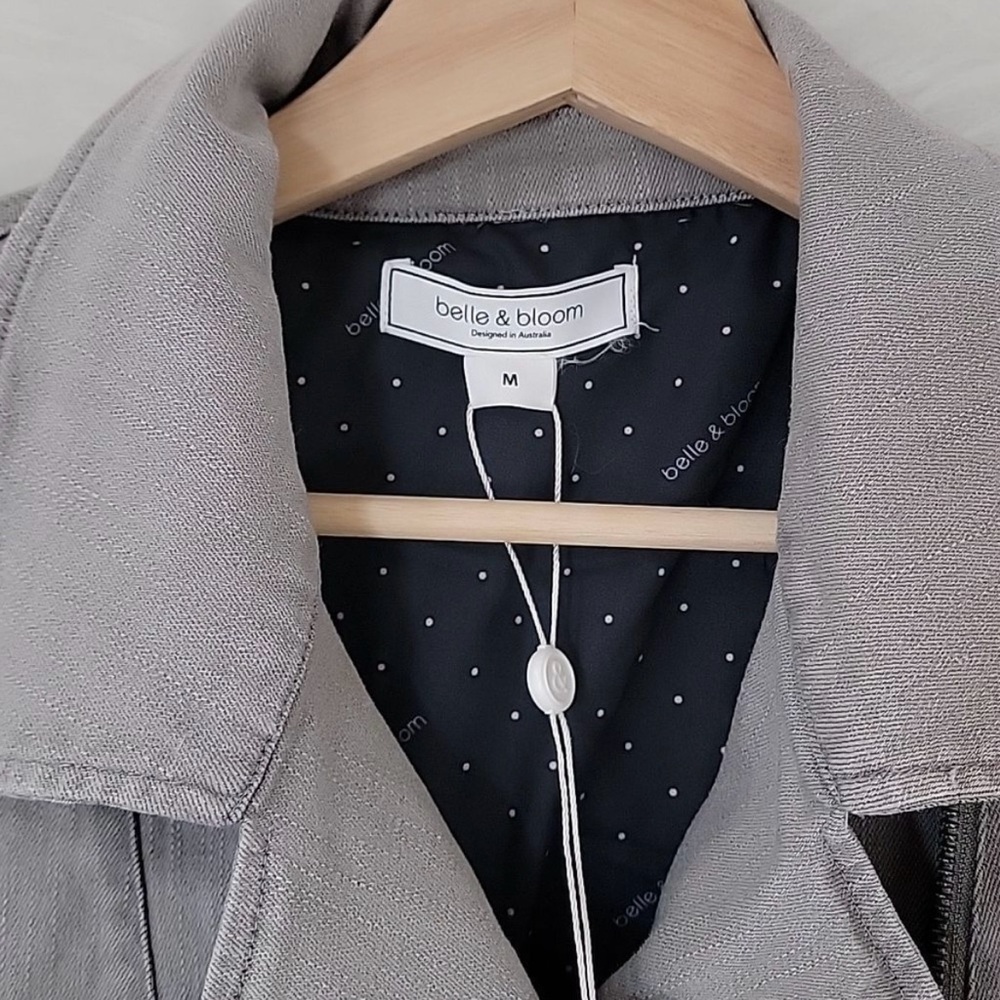 BELLE AND BLOOM MEDIUM CROP JACKET Limelight Gray Denim Moto Jacket - Picture 8 of 12